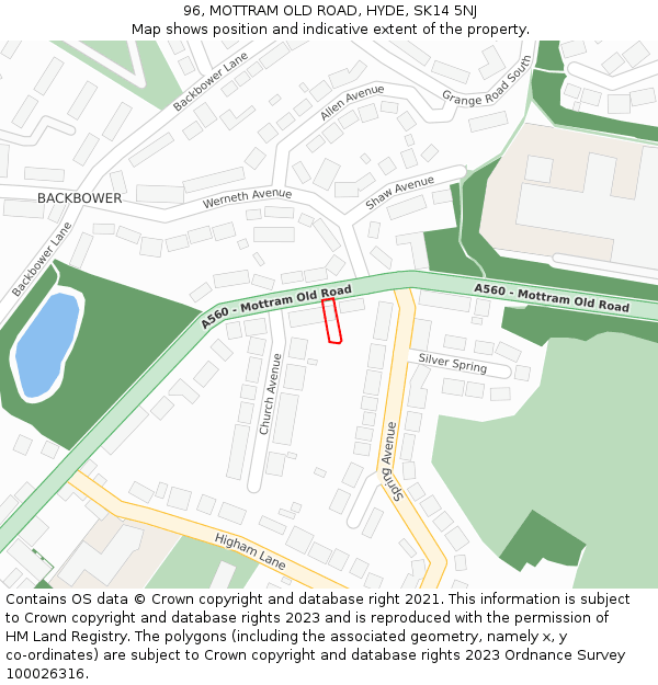 96, MOTTRAM OLD ROAD, HYDE, SK14 5NJ: Location map and indicative extent of plot