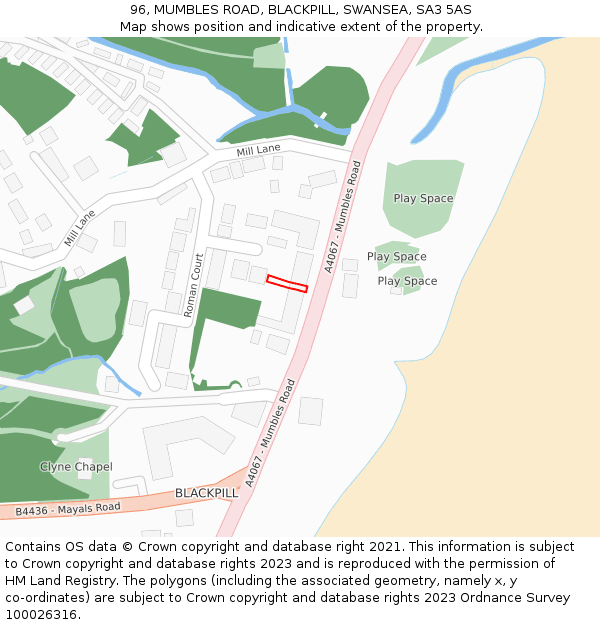 96, MUMBLES ROAD, BLACKPILL, SWANSEA, SA3 5AS: Location map and indicative extent of plot
