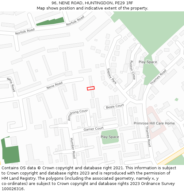 96, NENE ROAD, HUNTINGDON, PE29 1RF: Location map and indicative extent of plot