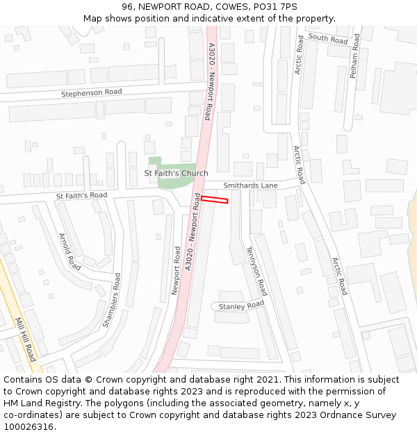 96, NEWPORT ROAD, COWES, PO31 7PS: Location map and indicative extent of plot