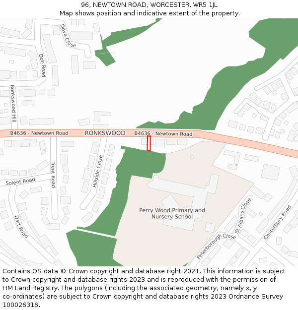96, NEWTOWN ROAD, WORCESTER, WR5 1JL: Location map and indicative extent of plot