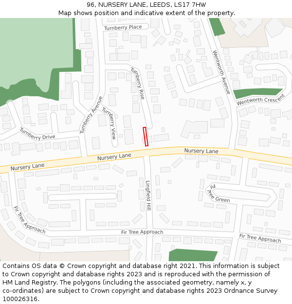 96, NURSERY LANE, LEEDS, LS17 7HW: Location map and indicative extent of plot