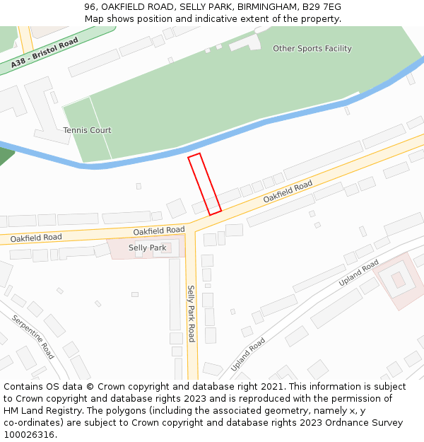 96, OAKFIELD ROAD, SELLY PARK, BIRMINGHAM, B29 7EG: Location map and indicative extent of plot