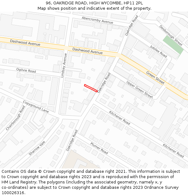 96, OAKRIDGE ROAD, HIGH WYCOMBE, HP11 2PL: Location map and indicative extent of plot