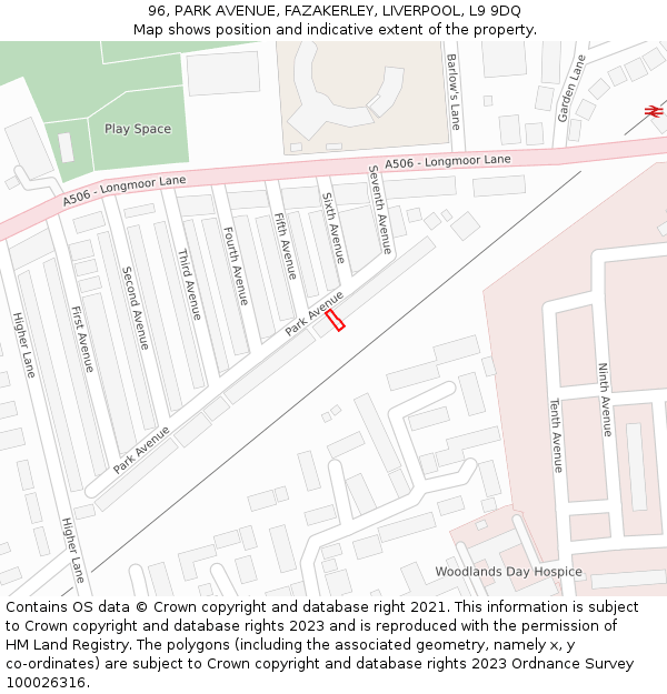 96, PARK AVENUE, FAZAKERLEY, LIVERPOOL, L9 9DQ: Location map and indicative extent of plot