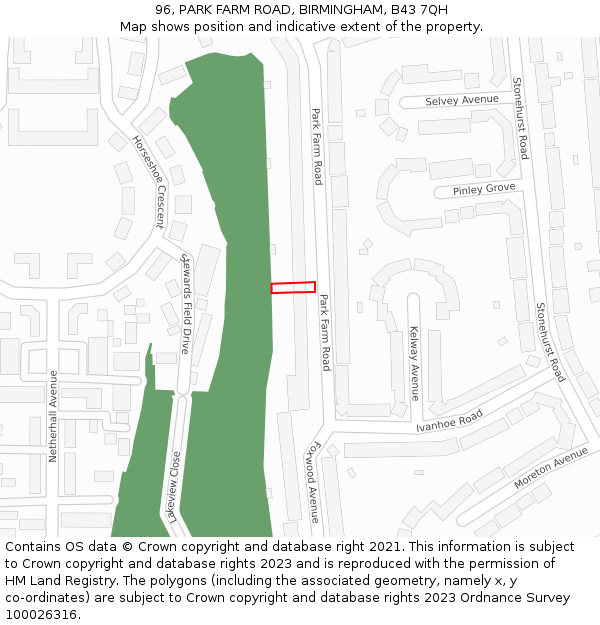 96, PARK FARM ROAD, BIRMINGHAM, B43 7QH: Location map and indicative extent of plot