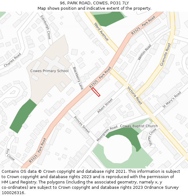 96, PARK ROAD, COWES, PO31 7LY: Location map and indicative extent of plot