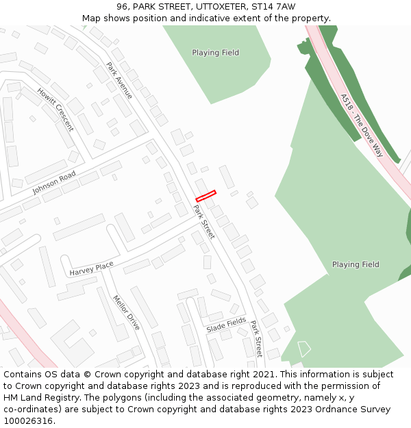 96, PARK STREET, UTTOXETER, ST14 7AW: Location map and indicative extent of plot