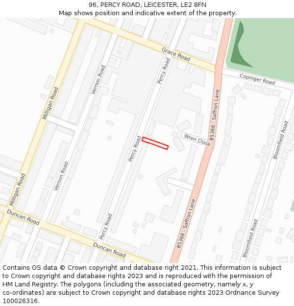 96, PERCY ROAD, LEICESTER, LE2 8FN: Location map and indicative extent of plot