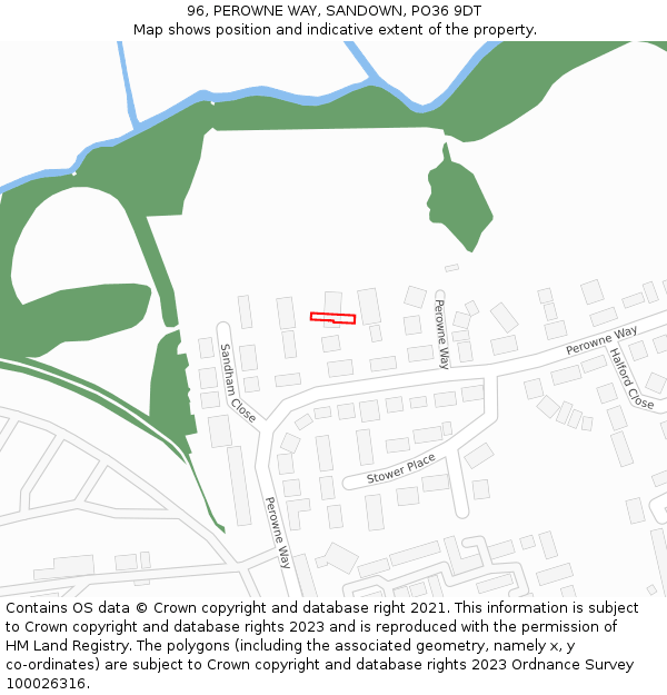 96, PEROWNE WAY, SANDOWN, PO36 9DT: Location map and indicative extent of plot