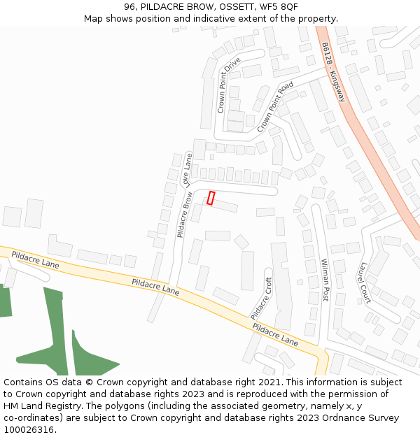 96, PILDACRE BROW, OSSETT, WF5 8QF: Location map and indicative extent of plot