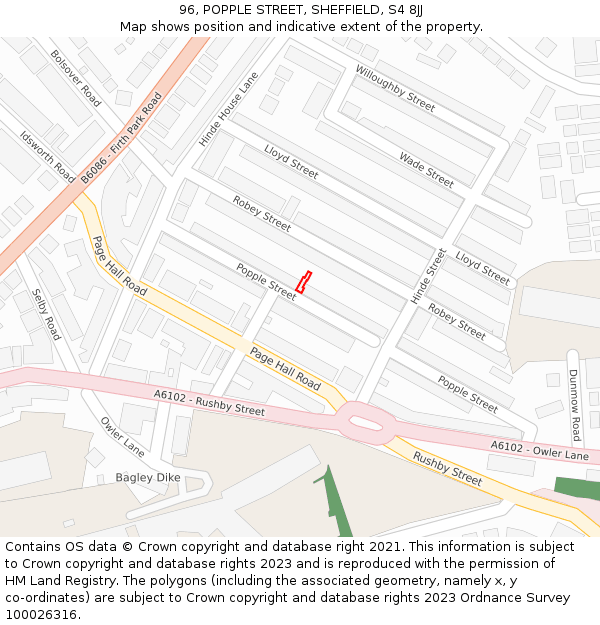 96, POPPLE STREET, SHEFFIELD, S4 8JJ: Location map and indicative extent of plot