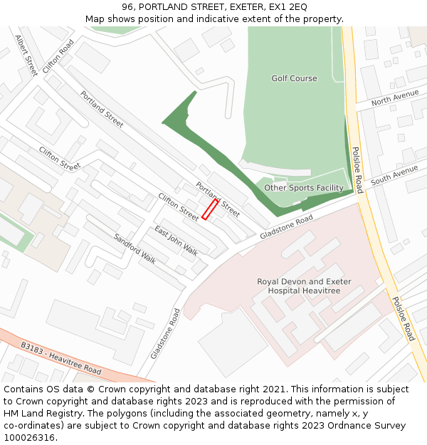 96, PORTLAND STREET, EXETER, EX1 2EQ: Location map and indicative extent of plot