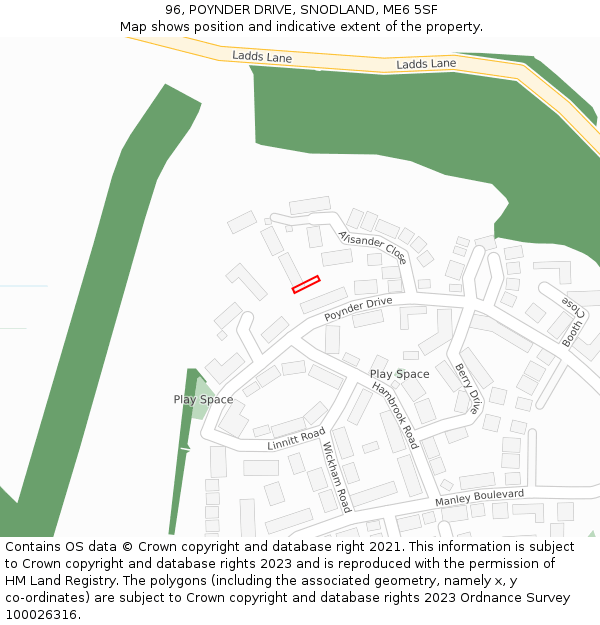96, POYNDER DRIVE, SNODLAND, ME6 5SF: Location map and indicative extent of plot
