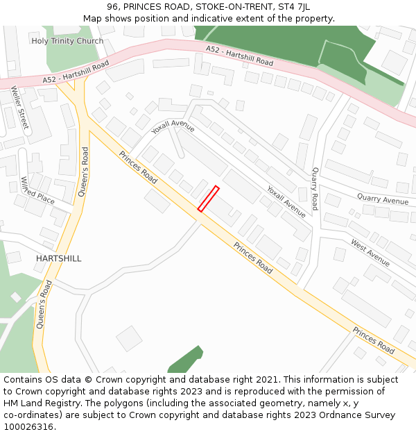 96, PRINCES ROAD, STOKE-ON-TRENT, ST4 7JL: Location map and indicative extent of plot