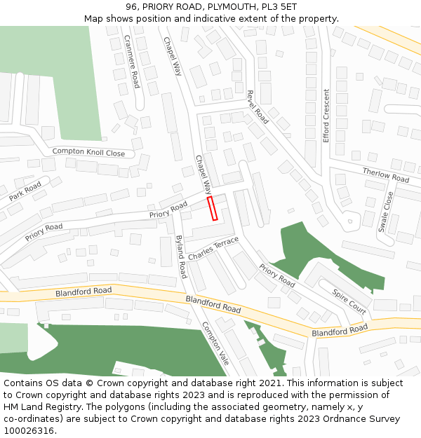 96, PRIORY ROAD, PLYMOUTH, PL3 5ET: Location map and indicative extent of plot