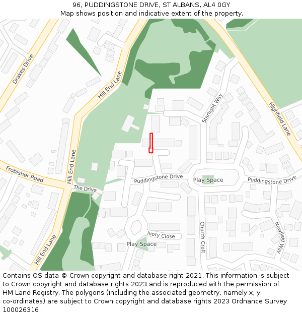 96, PUDDINGSTONE DRIVE, ST ALBANS, AL4 0GY: Location map and indicative extent of plot
