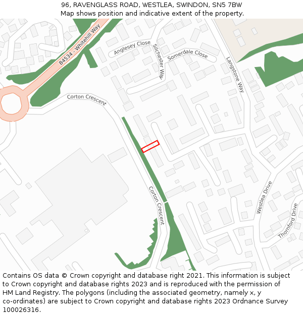 96, RAVENGLASS ROAD, WESTLEA, SWINDON, SN5 7BW: Location map and indicative extent of plot