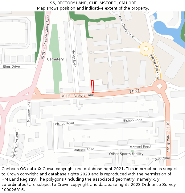 96, RECTORY LANE, CHELMSFORD, CM1 1RF: Location map and indicative extent of plot