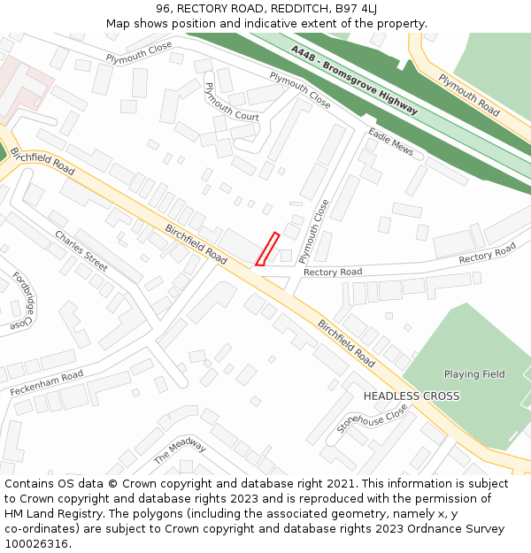 96, RECTORY ROAD, REDDITCH, B97 4LJ: Location map and indicative extent of plot