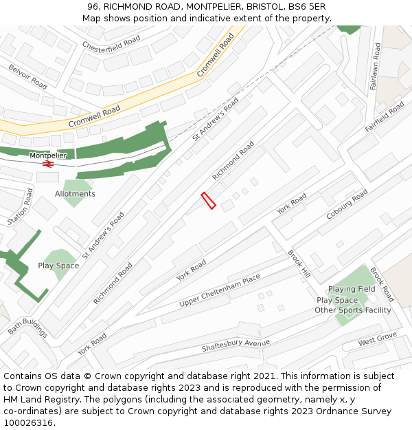 96, RICHMOND ROAD, MONTPELIER, BRISTOL, BS6 5ER: Location map and indicative extent of plot