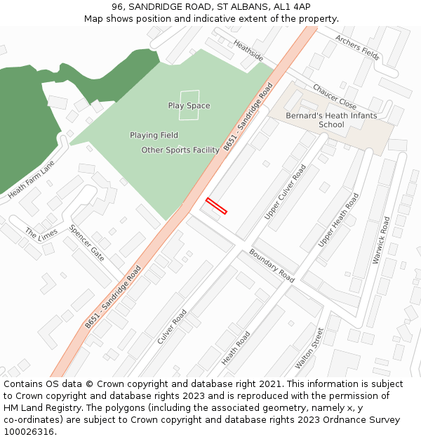 96, SANDRIDGE ROAD, ST ALBANS, AL1 4AP: Location map and indicative extent of plot