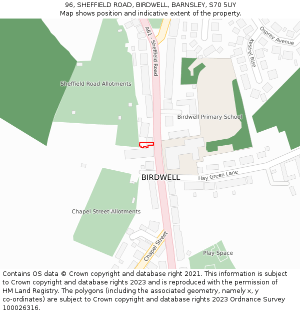 96, SHEFFIELD ROAD, BIRDWELL, BARNSLEY, S70 5UY: Location map and indicative extent of plot