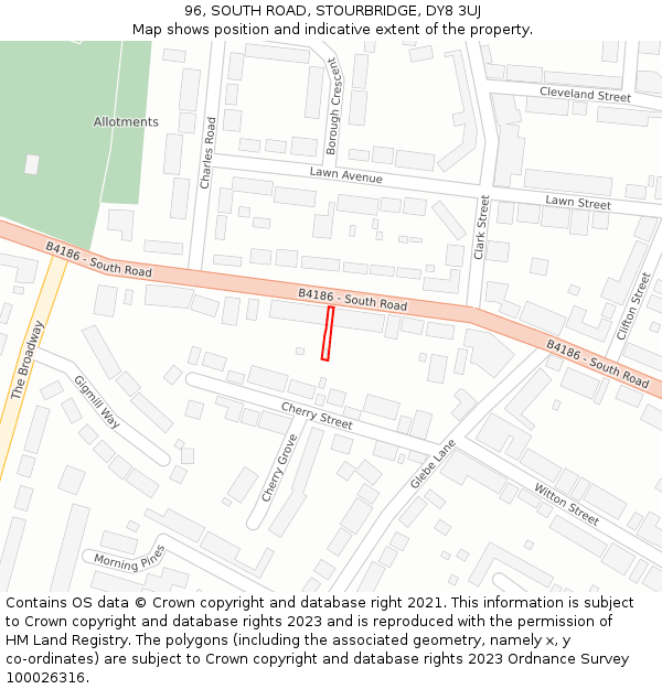 96, SOUTH ROAD, STOURBRIDGE, DY8 3UJ: Location map and indicative extent of plot