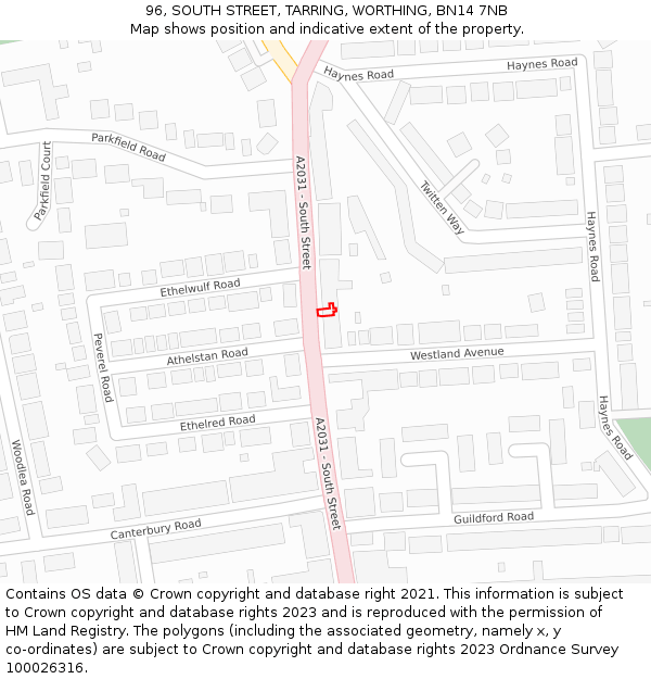 96, SOUTH STREET, TARRING, WORTHING, BN14 7NB: Location map and indicative extent of plot