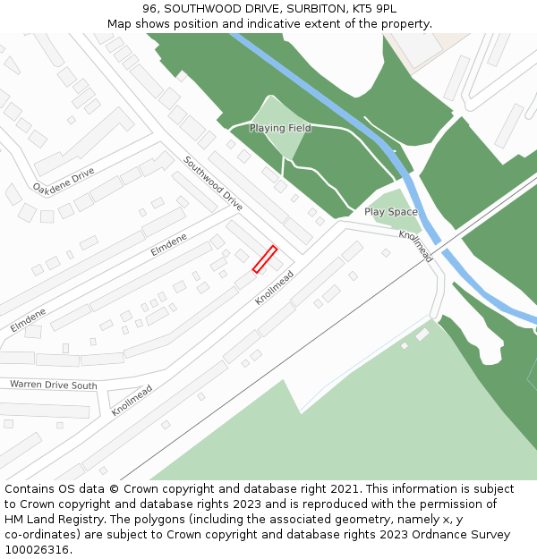 96, SOUTHWOOD DRIVE, SURBITON, KT5 9PL: Location map and indicative extent of plot