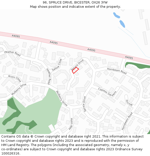 96, SPRUCE DRIVE, BICESTER, OX26 3YW: Location map and indicative extent of plot