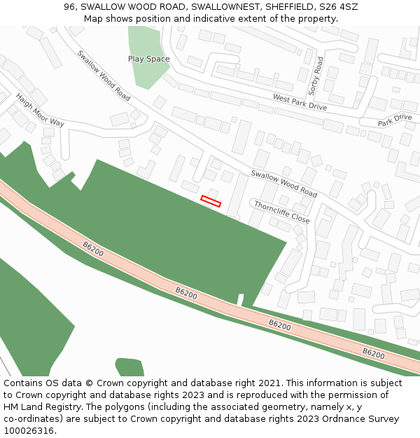 96, SWALLOW WOOD ROAD, SWALLOWNEST, SHEFFIELD, S26 4SZ: Location map and indicative extent of plot