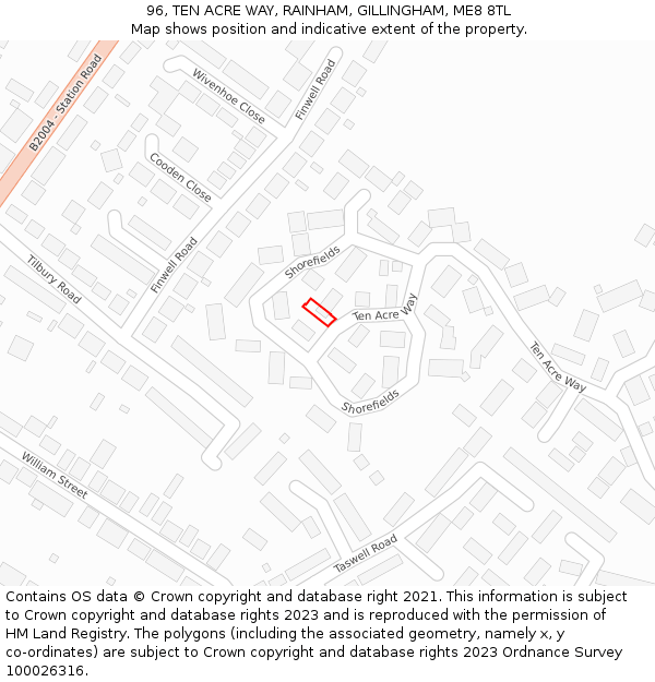 96, TEN ACRE WAY, RAINHAM, GILLINGHAM, ME8 8TL: Location map and indicative extent of plot
