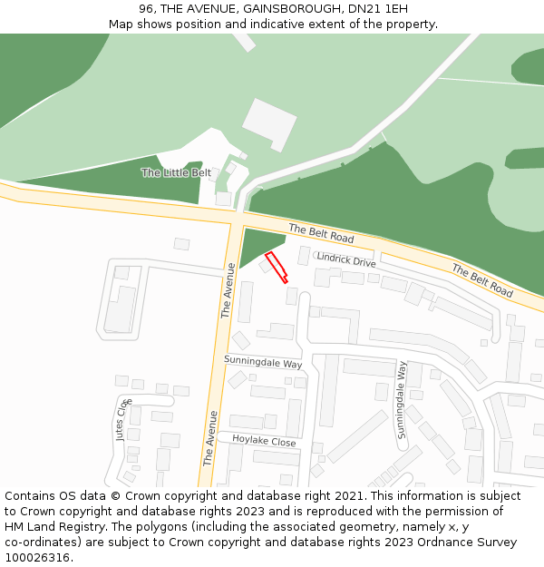 96, THE AVENUE, GAINSBOROUGH, DN21 1EH: Location map and indicative extent of plot