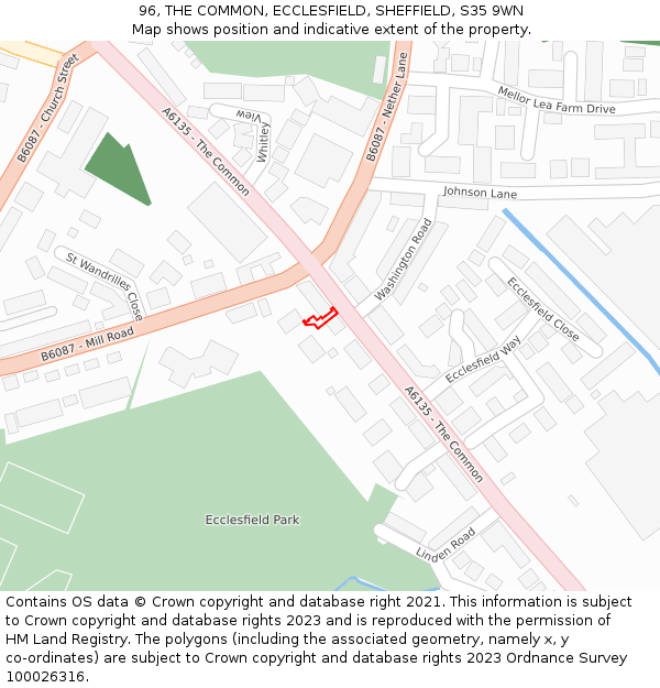 96, THE COMMON, ECCLESFIELD, SHEFFIELD, S35 9WN: Location map and indicative extent of plot