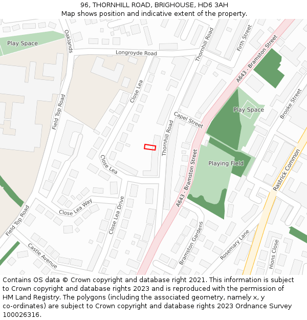 96, THORNHILL ROAD, BRIGHOUSE, HD6 3AH: Location map and indicative extent of plot