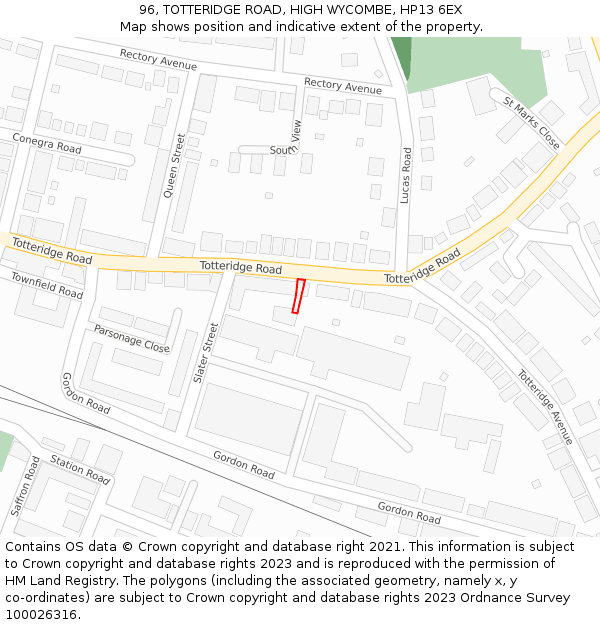 96, TOTTERIDGE ROAD, HIGH WYCOMBE, HP13 6EX: Location map and indicative extent of plot