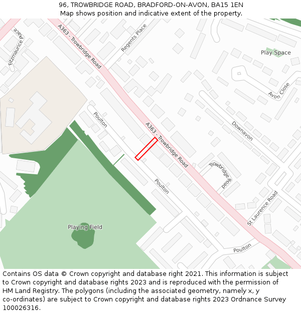 96, TROWBRIDGE ROAD, BRADFORD-ON-AVON, BA15 1EN: Location map and indicative extent of plot