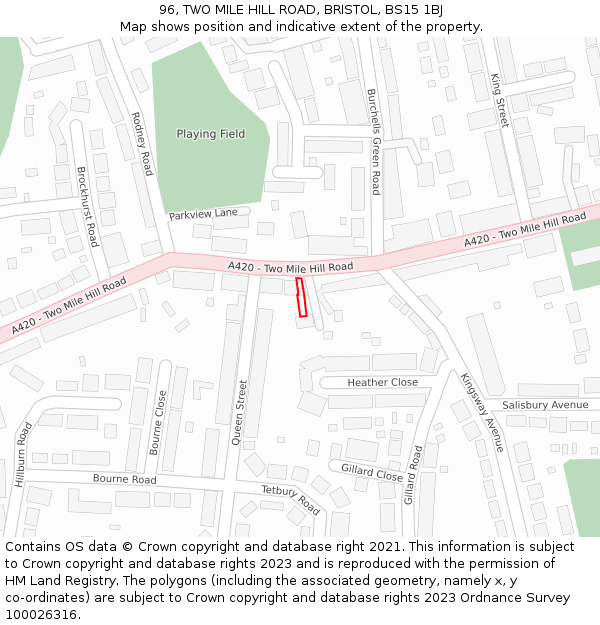 96, TWO MILE HILL ROAD, BRISTOL, BS15 1BJ: Location map and indicative extent of plot