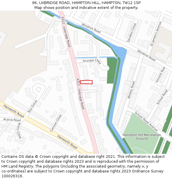 96, UXBRIDGE ROAD, HAMPTON HILL, HAMPTON, TW12 1SP: Location map and indicative extent of plot