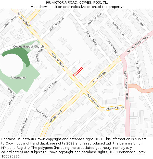 96, VICTORIA ROAD, COWES, PO31 7JL: Location map and indicative extent of plot