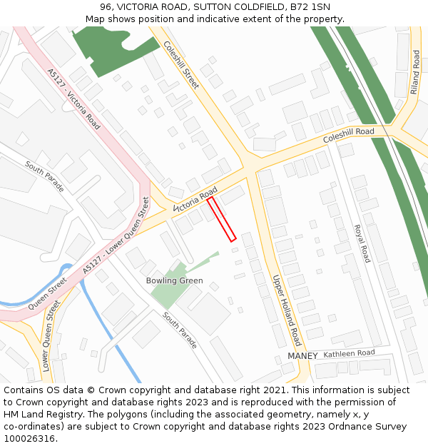 96, VICTORIA ROAD, SUTTON COLDFIELD, B72 1SN: Location map and indicative extent of plot