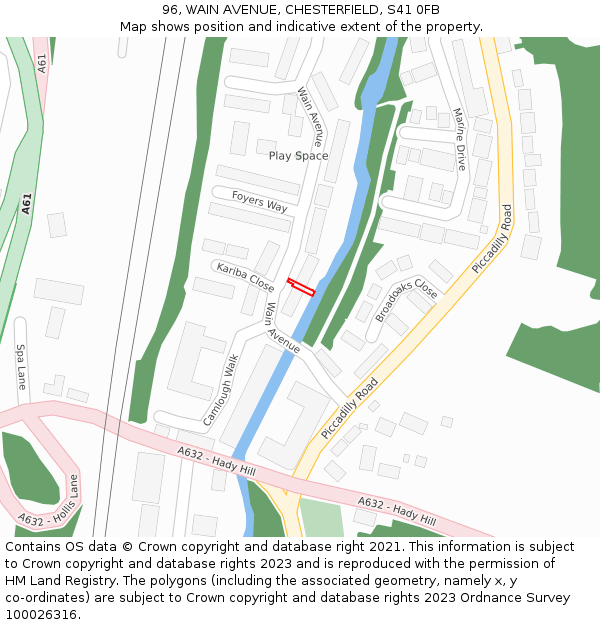 96, WAIN AVENUE, CHESTERFIELD, S41 0FB: Location map and indicative extent of plot