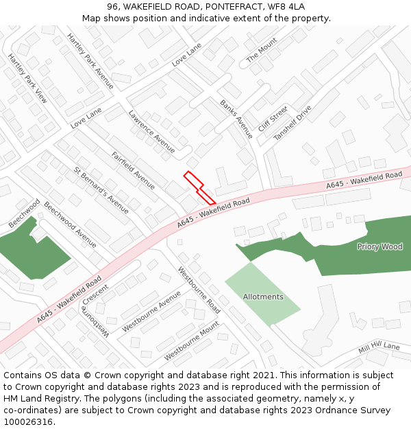 96, WAKEFIELD ROAD, PONTEFRACT, WF8 4LA: Location map and indicative extent of plot