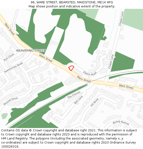 96, WARE STREET, BEARSTED, MAIDSTONE, ME14 4PG: Location map and indicative extent of plot