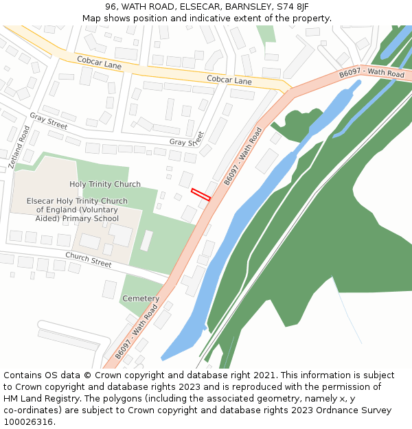 96, WATH ROAD, ELSECAR, BARNSLEY, S74 8JF: Location map and indicative extent of plot
