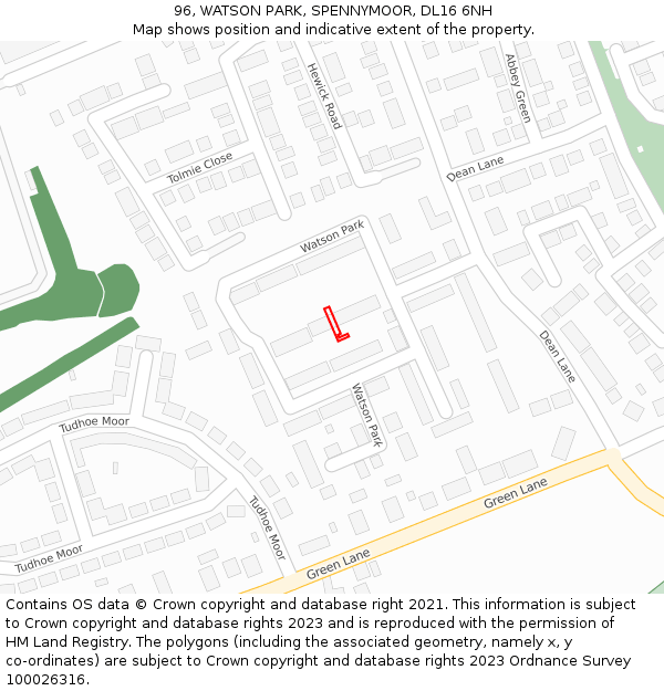 96, WATSON PARK, SPENNYMOOR, DL16 6NH: Location map and indicative extent of plot