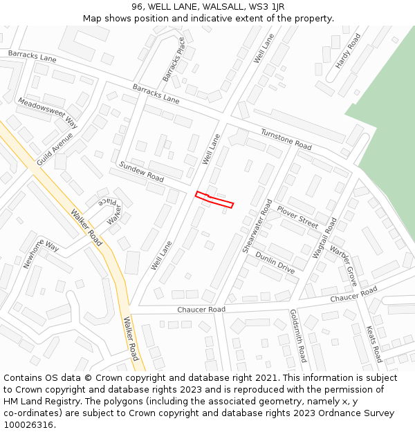 96, WELL LANE, WALSALL, WS3 1JR: Location map and indicative extent of plot