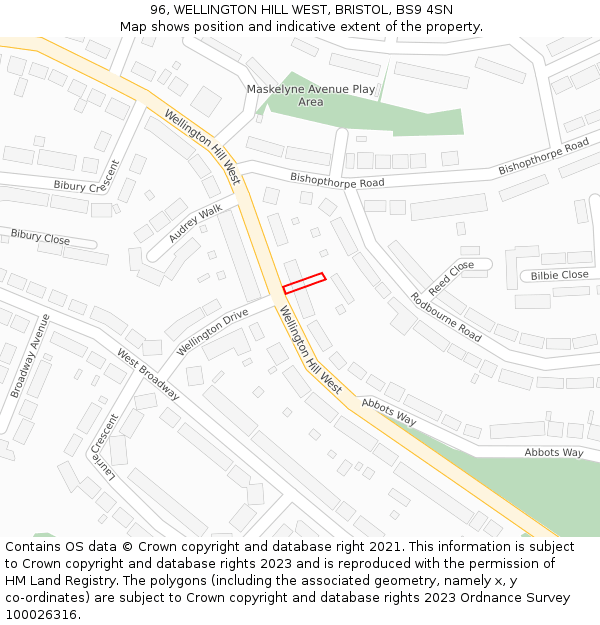 96, WELLINGTON HILL WEST, BRISTOL, BS9 4SN: Location map and indicative extent of plot