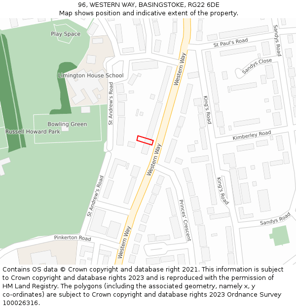 96, WESTERN WAY, BASINGSTOKE, RG22 6DE: Location map and indicative extent of plot